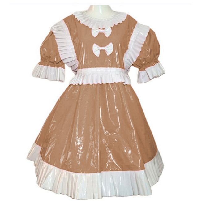 Shiny PVC Sweet Lolita Dress Outfits Sissy Puff Short Sleeve Ruffles A-line Dress Princess Anime Cosplay Halloween Costumes 7XL