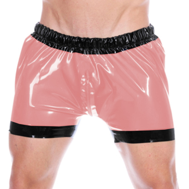 Mens Lingerie Wet Look PVC Leather Shorts Exotic Zipper Open Crotch Boxer Underwear Waist Elastic Pants Pole Dance Club Wear 7XL