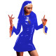 Sexy Cosplay Uniform Nun Headgear Flare Sleeve Sheath Mini Dress Glossy PVC Fuax Latex Full Sleeve Bodycon Dress Party Clubwear
