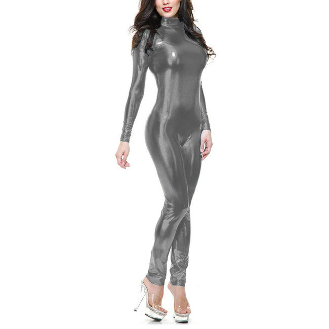 Sexy Turtleneck Slim Shiny Patent Leather Jumpsuits Women Long Sleeve Vinyl Metallic Girls Bodysuits Nightclub Party Rompers 7XL