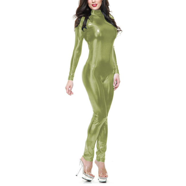 Sexy Turtleneck Slim Shiny Patent Leather Jumpsuits Women Long Sleeve Vinyl Metallic Girls Bodysuits Nightclub Party Rompers 7XL