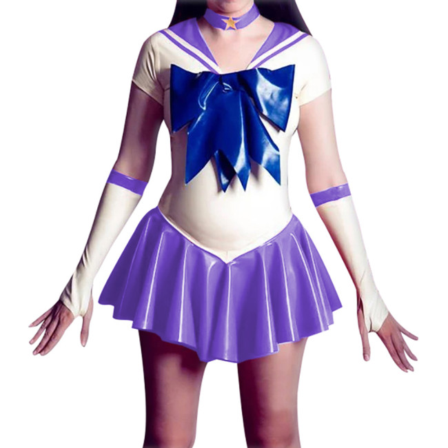 Sexy Sailor Japanese Anime Fancy Unifroms PVC Leather Mini Flared Cosplay Bodysuit Dress with Gloves Choker Halloween Party Sets