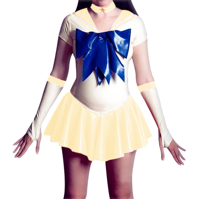 Sexy Sailor Japanese Anime Fancy Unifroms PVC Leather Mini Flared Cosplay Bodysuit Dress with Gloves Choker Halloween Party Sets