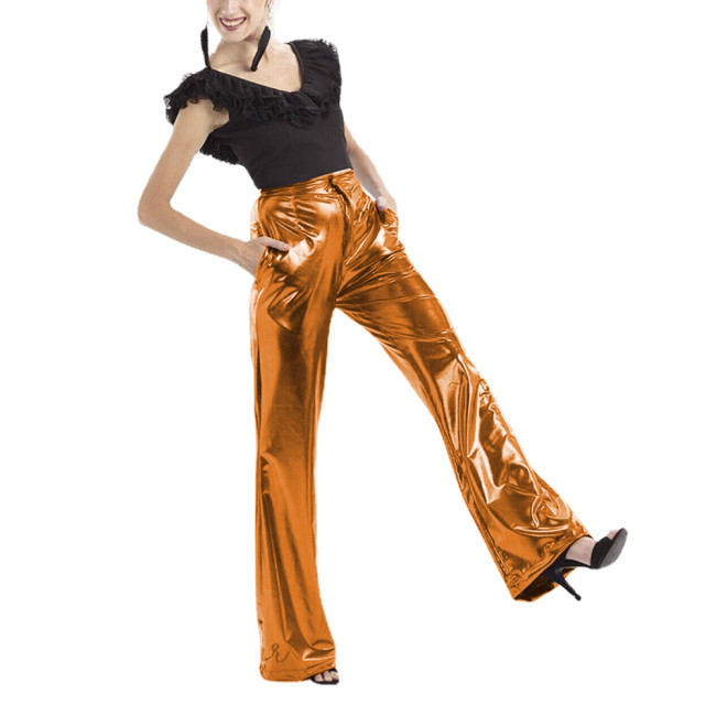 Sexy Vinyl Metallic Pants High Waist Shiny Slim Straight Pants Women High Street Trousers Fashion Party Pencil Pants Clubwear