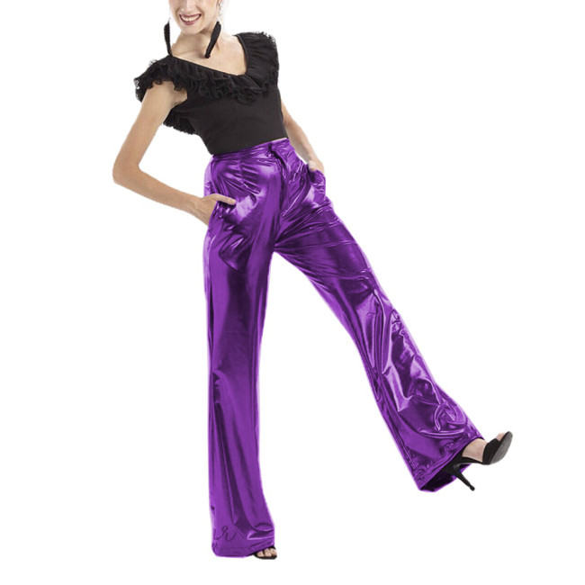 Sexy Vinyl Metallic Pants High Waist Shiny Slim Straight Pants Women High Street Trousers Fashion Party Pencil Pants Clubwear