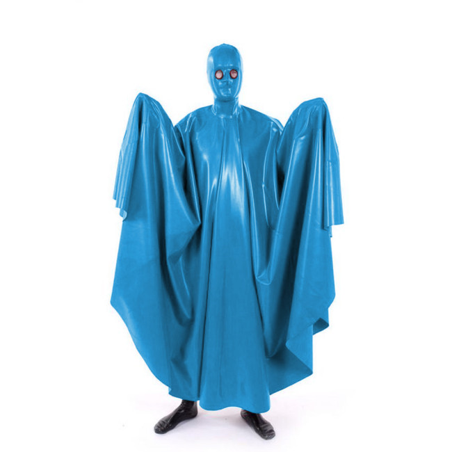 Sexy Wet Look Swing Long Cape Sissy Glossy PVC Leather Masked Full Body Cloak Fetish Faux Latex Halloween Party Cosplay Costume