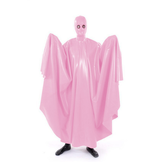 Sexy Wet Look Swing Long Cape Sissy Glossy PVC Leather Masked Full Body Cloak Fetish Faux Latex Halloween Party Cosplay Costume