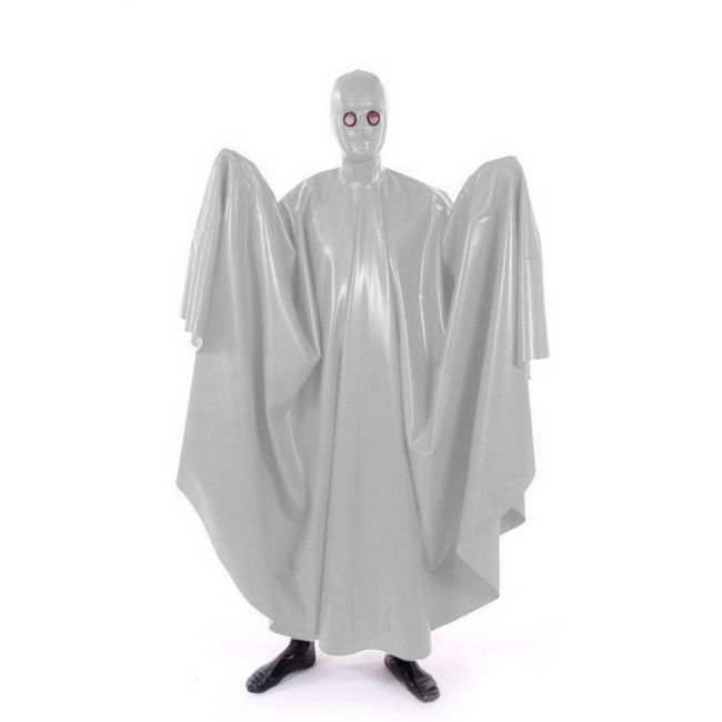 Sexy Wet Look Swing Long Cape Sissy Glossy PVC Leather Masked Full Body Cloak Fetish Faux Latex Halloween Party Cosplay Costume