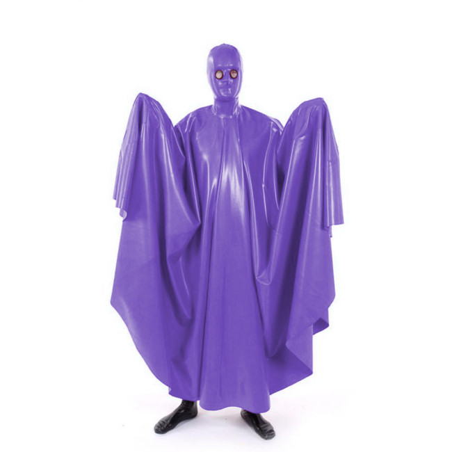 Sexy Wet Look Swing Long Cape Sissy Glossy PVC Leather Masked Full Body Cloak Fetish Faux Latex Halloween Party Cosplay Costume
