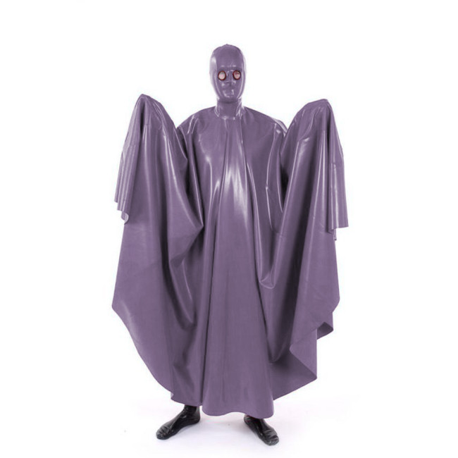 Sexy Wet Look Swing Long Cape Sissy Glossy PVC Leather Masked Full Body Cloak Fetish Faux Latex Halloween Party Cosplay Costume