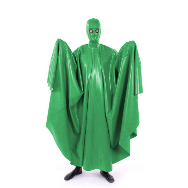 Sexy Wet Look Swing Long Cape Sissy Glossy PVC Leather Masked Full Body Cloak Fetish Faux Latex Halloween Party Cosplay Costume
