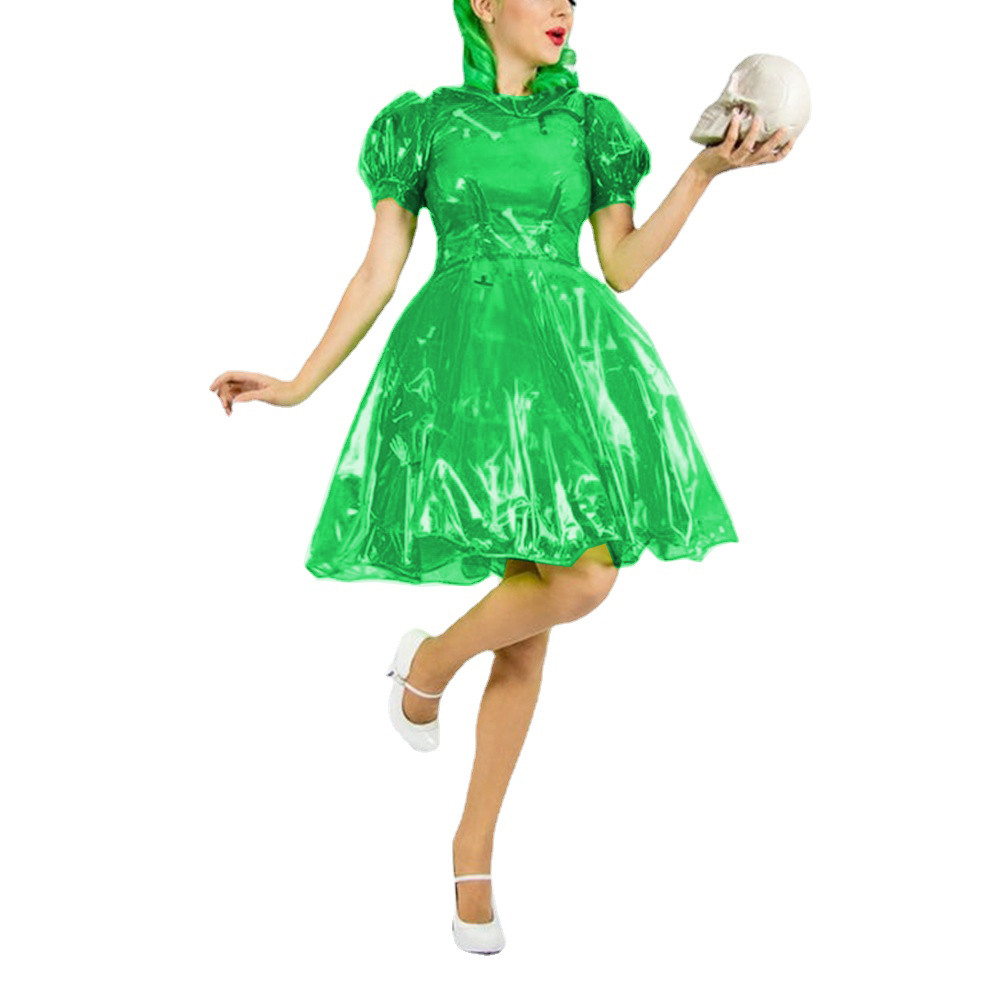 Sissy Sexy See-Through A-line Dress Lolita Peter Pan Collar Fetish Plastic  Flared Mini Dress