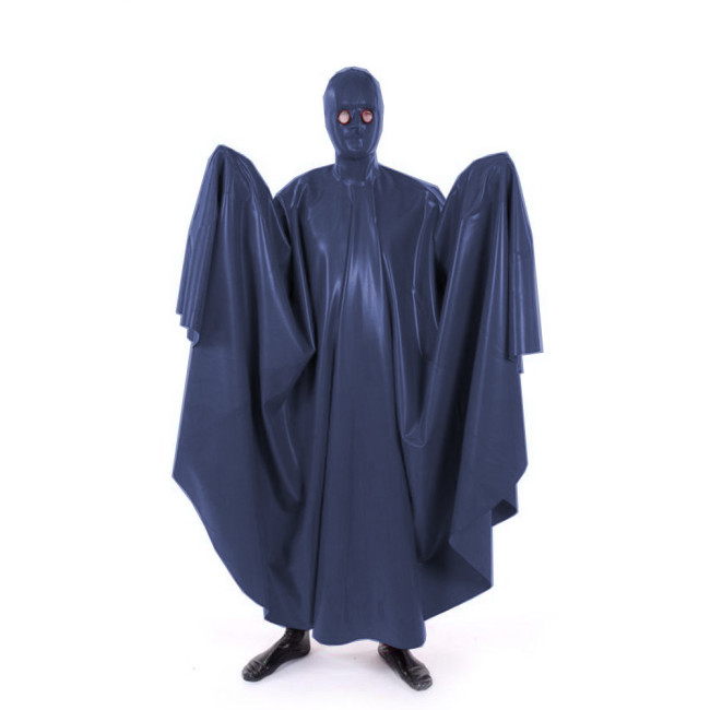 Sexy Wet Look Swing Long Cape Sissy Glossy PVC Leather Masked Full Body Cloak Fetish Faux Latex Halloween Party Cosplay Costume