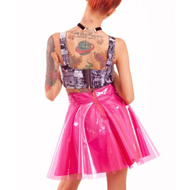 Transparent PVC Patchwork Double Layer Pleated Mini Skirts Punk Girls High Waist Candy Color Ball Gown Skirt Vinyl Club Outfits