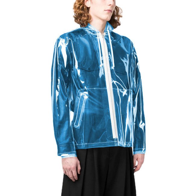 Fashion Mens Autumn Transparent Clear PVC Hooded Jacket Male Pocket See Through Hip Hop Jackets Streetwear Fetish Plastic Coats