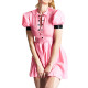 Sweet Preppy Style Peter Pan Collar Button Up PVC Shiny A-line Dress Womens Elegant Puff Short Sleeve Pleated Mini Dress 7XL