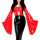 Long Sleeve Flare Sleeve Round Neck Tee Shirt Womens PVC Sexy Tops Faux Latex Slim Short Shirt Goth Vintage Clothes Party Club