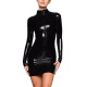 Long Sleeve Sheath Mini Dress Wetlook Vestidos PVC Slim Fit Stand Neck Front Zipper Bodycon Dress Party Club Streetwear S-7XL