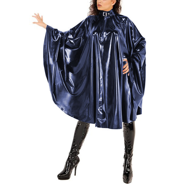 Sissy Faux PVC Leather Buckle Collar Capes Plus Size Batwing Sleeves Poncho Cloak Female Male Loose Shawl Coat Nightclub Outfits