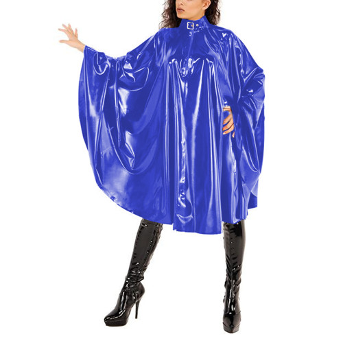 Sissy Faux PVC Leather Buckle Collar Capes Plus Size Batwing Sleeves Poncho Cloak Female Male Loose Shawl Coat Nightclub Outfits