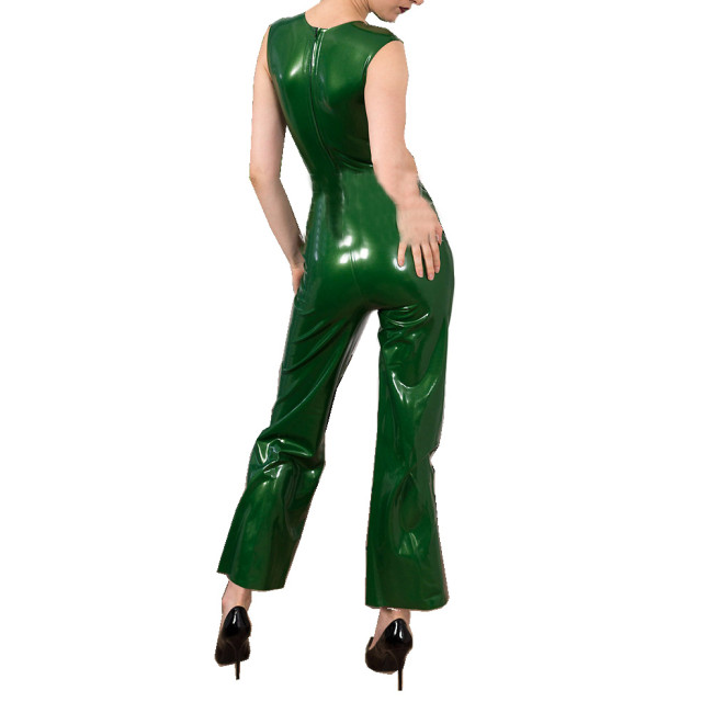 Women Sexy Wet Look PVC Round Neck Sleeveless Jumpsuits Faux Latex Rompers Catsuits Trousers Costumes Party Club Outfits S-7XL