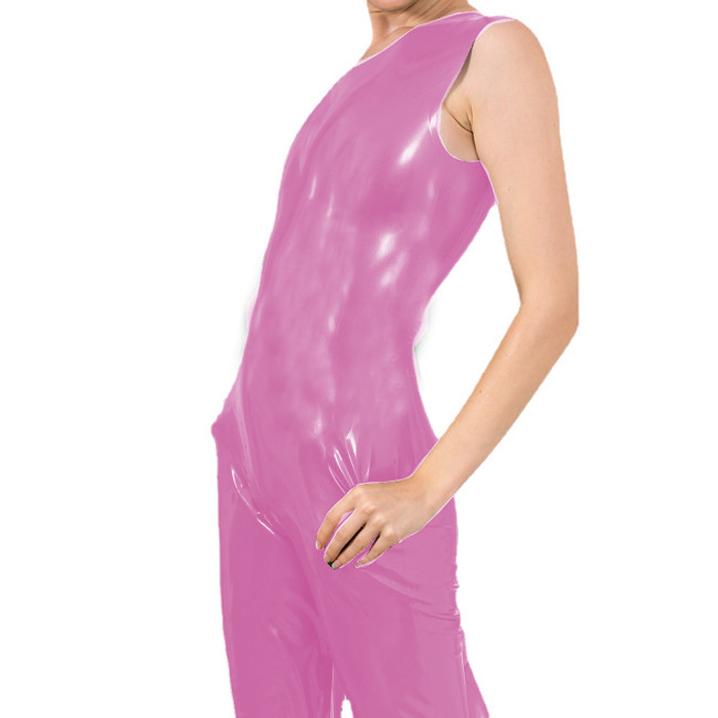 Women Sexy Wet Look PVC Round Neck Sleeveless Jumpsuits Faux Latex Rompers Catsuits Trousers Costumes Party Club Outfits S-7XL