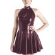 Women Elegant Sleeveless Mini Pleated Dress Sexy Halter Backless A-line Dress Ladies Cocktail Party Club High Neck Skater Dress