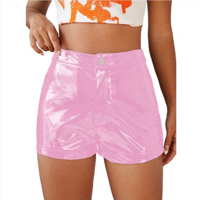 Women's Glossy Leather Shorts Fashion High Street PVC Hot Pants Slim Fit Biker Shorts Large Size High Waist Summer Streetwear