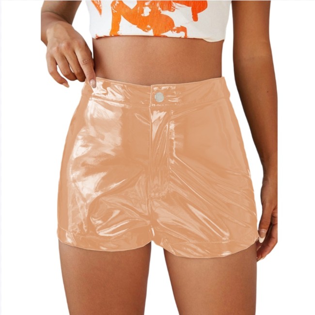 Women's Glossy Leather Shorts Fashion High Street PVC Hot Pants Slim Fit Biker Shorts Large Size High Waist Summer Streetwear