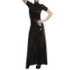 Women's PVC Elegant High Neck Short Sleeve Maxi Dress Faux Latex Puff Sleeve Ruffles Decor Long Dress Casual Evening Party S-7XL