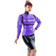 Exotic Womens Black Trims PVC Leather Top Wet Look Turtleneck Ruffle Lantern Sleeve Tops Clubwear Faux Leather Bodycon T Shirt
