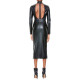 Elegant Evening Women Long Sleeve Faux PU Leather Pencil Dress Sexy Zipper Backless High Neck Midi Dress Ladies Party Dresses