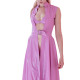 Sexy Wet Look Open Hollow Out Buckle Madi Pleated Dress Stand Neck Bodycon Coat Dress Streetwear Evening Night Club Party S-7XL