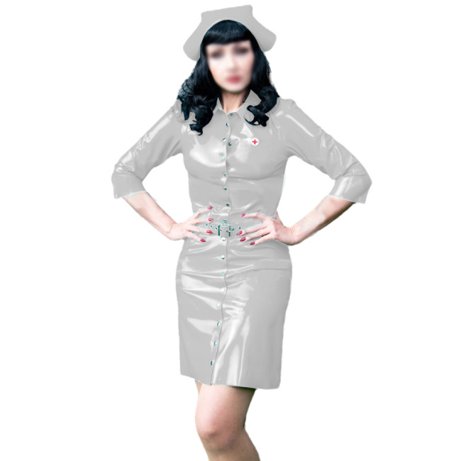 Sexy Women Nurse Uniform Costume Dress with Belt and Hats Full Button-up Sheath Mini Dresses Unisex Cosplay Outfit Party Club