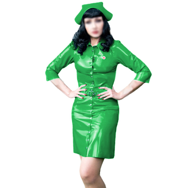 Sexy Women Nurse Uniform Costume Dress with Belt and Hats Full Button-up Sheath Mini Dresses Unisex Cosplay Outfit Party Club