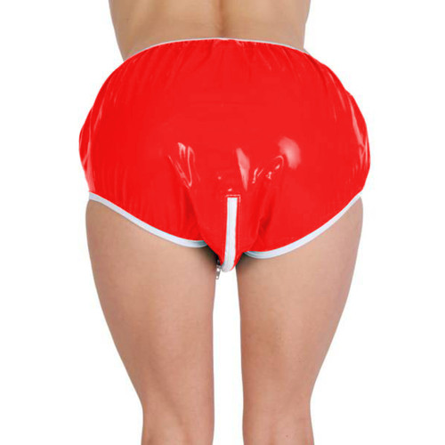 Zipper Open Crotch Shiny PVC Leather Elastic Waist Panties Exotic Lingerie Wet Look Underpants Sexy Male Female Underpants