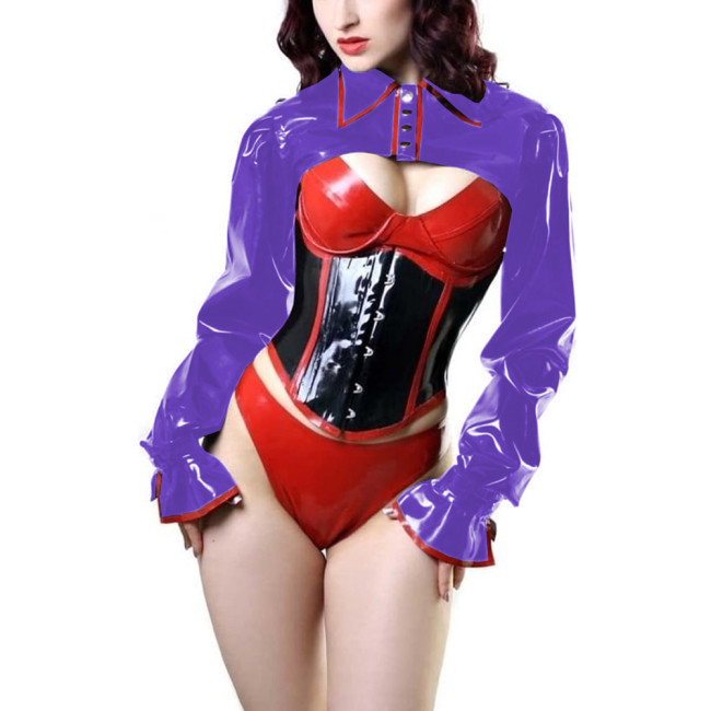 Female Shine PVC Leather Turn-down Collar Cropped Shrug Jackets Sissy Pull Long Sleeve Short Tops Nightclub Party Cosplay Coats