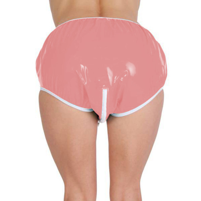 Zipper Open Crotch Shiny PVC Leather Elastic Waist Panties Exotic Lingerie Wet Look Underpants Sexy Male Female Underpants