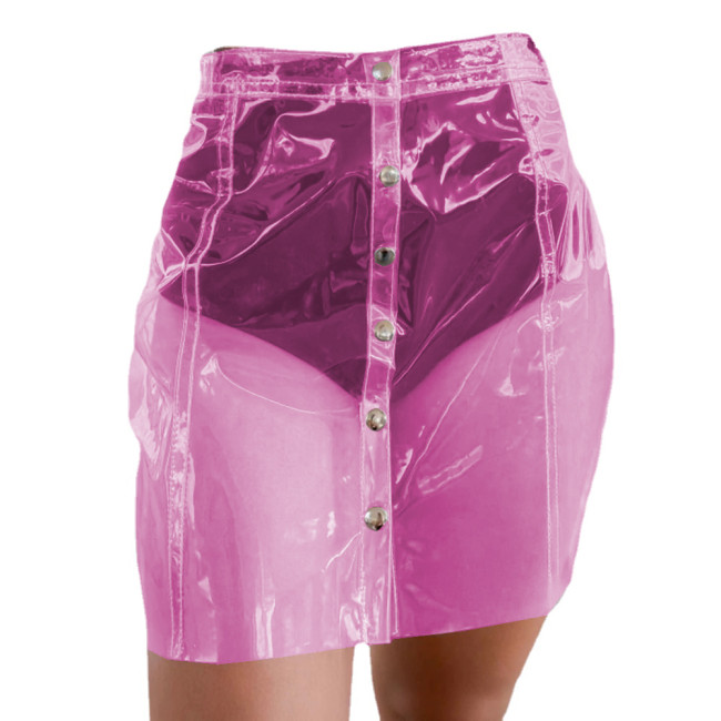 Sexy Women Clear Plastic PVC Pencil Mini Skirt Buttons Short Hobble Skirt Party Club Femme Erotic Lingerie Kawaii Skirt Hip Hop