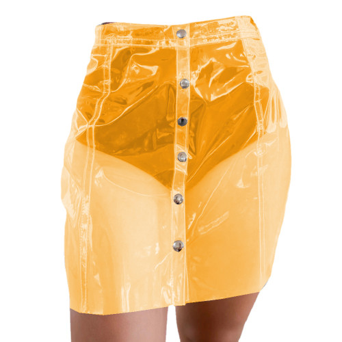 Sexy Women Clear Plastic PVC Pencil Mini Skirt Buttons Short Hobble Skirt Party Club Femme Erotic Lingerie Kawaii Skirt Hip Hop