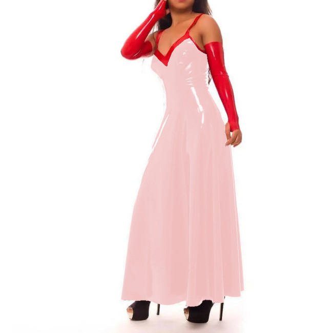 S-7XL Sissy Dress Sexy Wet Look PVC Sleevless Strap Ankle-length Dress Faux Latex Sweetheart Madi Dress Club Party Street Outfit