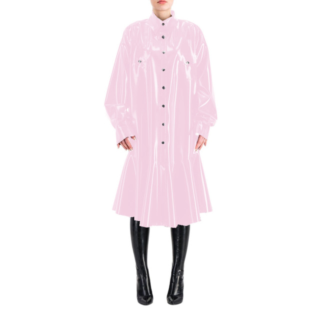 Sissy Shirt Mermaid Dress Wetlook PVC Full Sleeve Lapel Neck Long Dress Buttons-up Madi Dress Costumes Club Party Outfits S-7XL