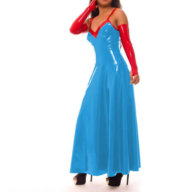 S-7XL Sissy Dress Sexy Wet Look PVC Sleevless Strap Ankle-length Dress Faux Latex Sweetheart Madi Dress Club Party Street Outfit