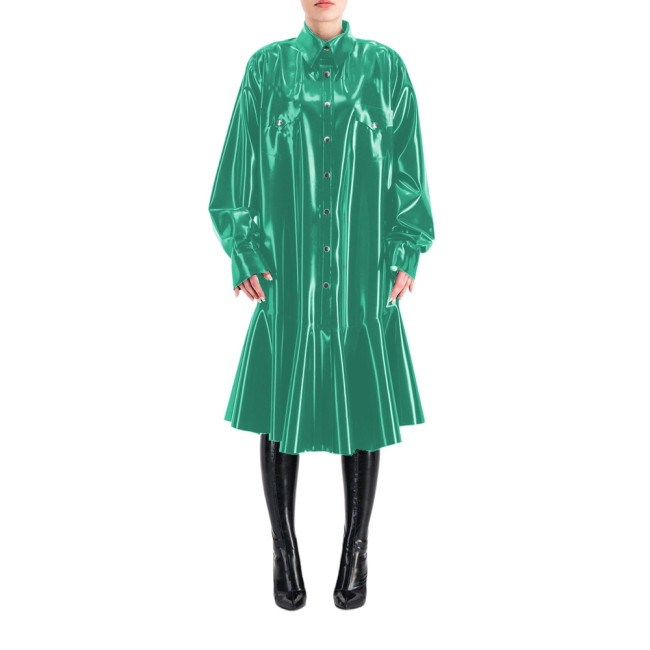 Sissy Shirt Mermaid Dress Wetlook PVC Full Sleeve Lapel Neck Long Dress Buttons-up Madi Dress Costumes Club Party Outfits S-7XL