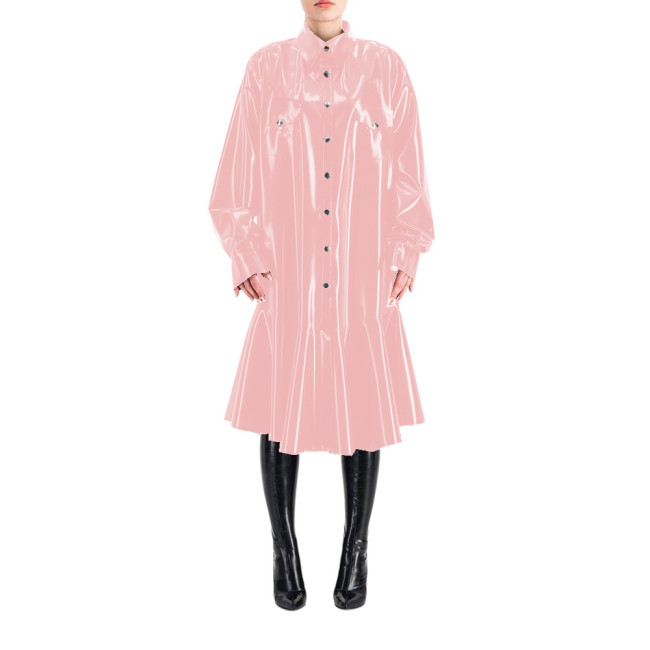 Sissy Shirt Mermaid Dress Wetlook PVC Full Sleeve Lapel Neck Long Dress Buttons-up Madi Dress Costumes Club Party Outfits S-7XL