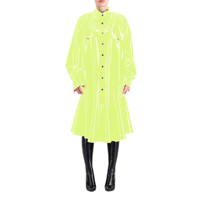 Sissy Shirt Mermaid Dress Wetlook PVC Full Sleeve Lapel Neck Long Dress Buttons-up Madi Dress Costumes Club Party Outfits S-7XL