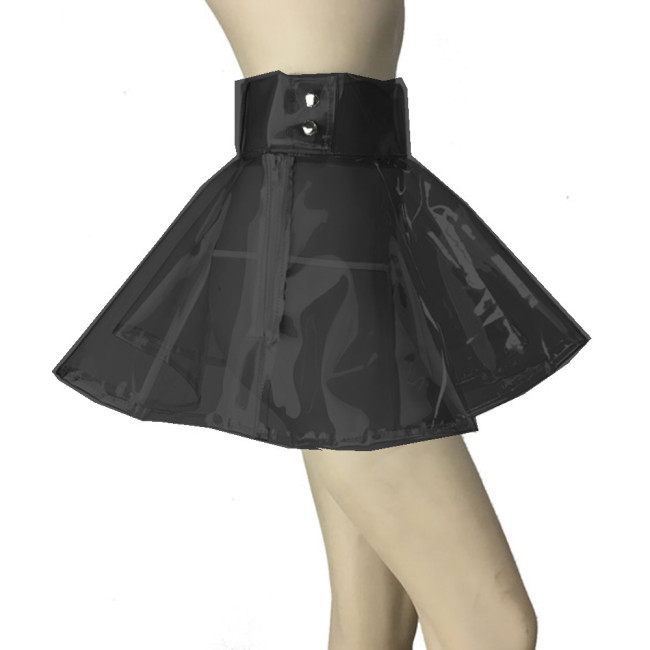 Fashion Clear PVC Women High Waist Buttons A-line Mini Skirt Sexy Club Transparent Body Skirt Erotic Lingerie Party Clubwear 7XL
