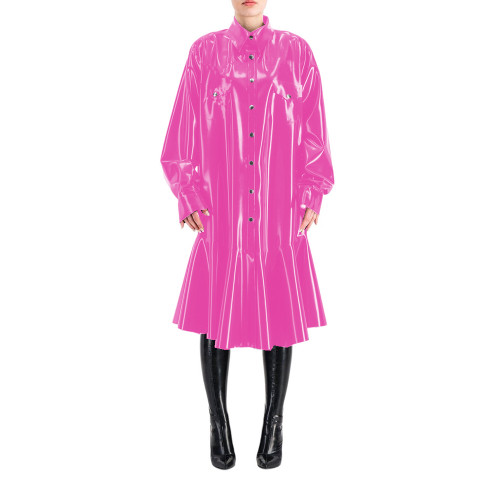 Sissy Shirt Mermaid Dress Wetlook PVC Full Sleeve Lapel Neck Long Dress Buttons-up Madi Dress Costumes Club Party Outfits S-7XL