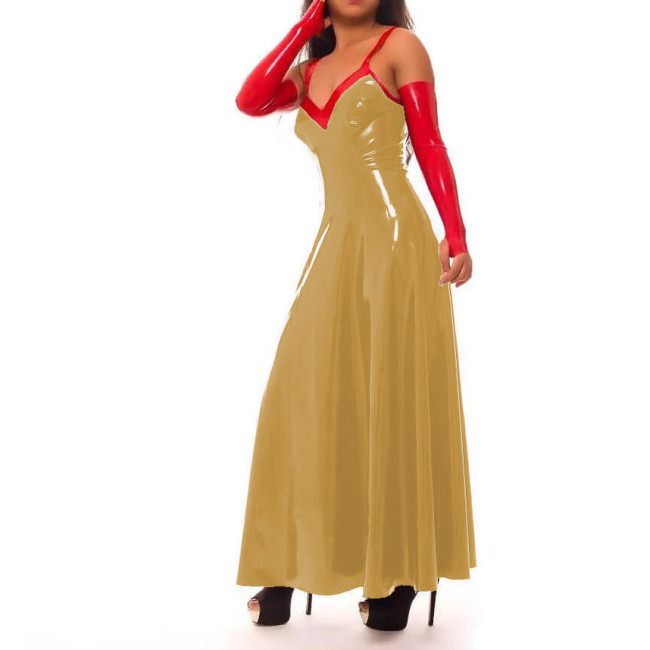 S-7XL Sissy Dress Sexy Wet Look PVC Sleevless Strap Ankle-length Dress Faux Latex Sweetheart Madi Dress Club Party Street Outfit