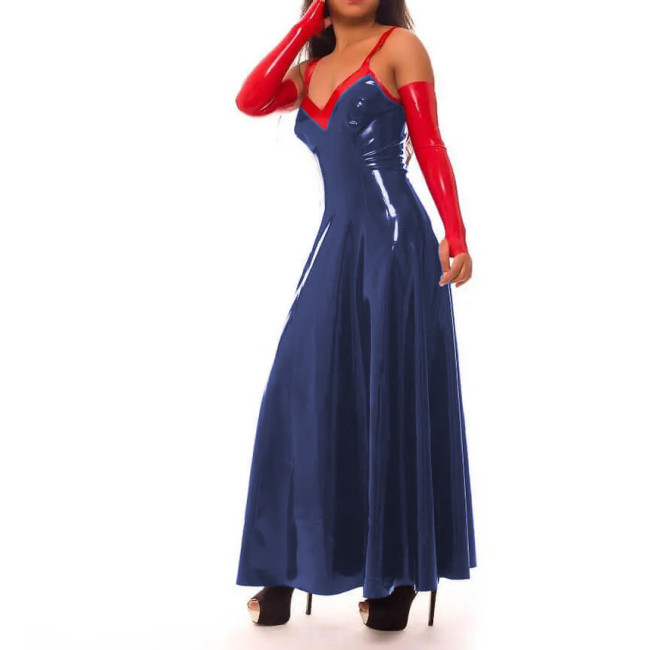 S-7XL Sissy Dress Sexy Wet Look PVC Sleevless Strap Ankle-length Dress Faux Latex Sweetheart Madi Dress Club Party Street Outfit